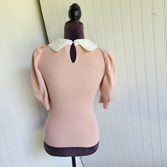 On Twelfth 12th Fitted Puff Sleeve Blush Pink Pullover Sweater Ribbed Collared S - Picture 5 of 11